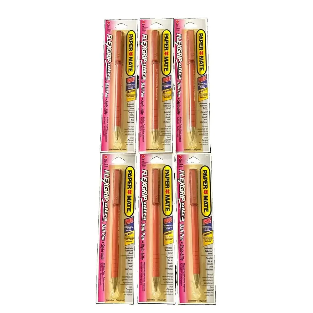 Paper Mate Double Heart Pens LOT OF 6 FlexGrip Ultra Ball Point 1995 Red Ink New